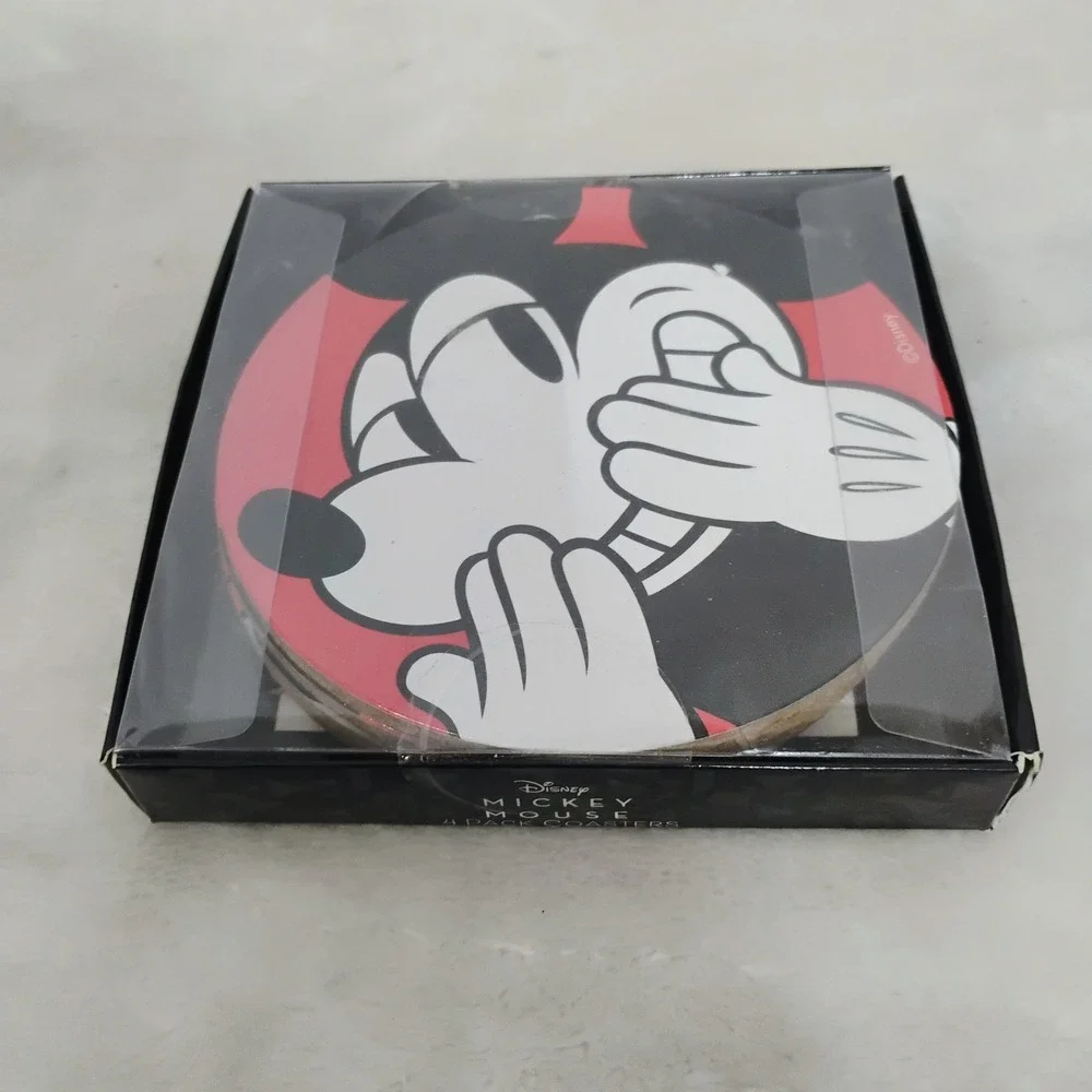 Disney Mickey Mouse Minnie Mouse 4 Pack Coasters Red Black White Round 4 Inch A